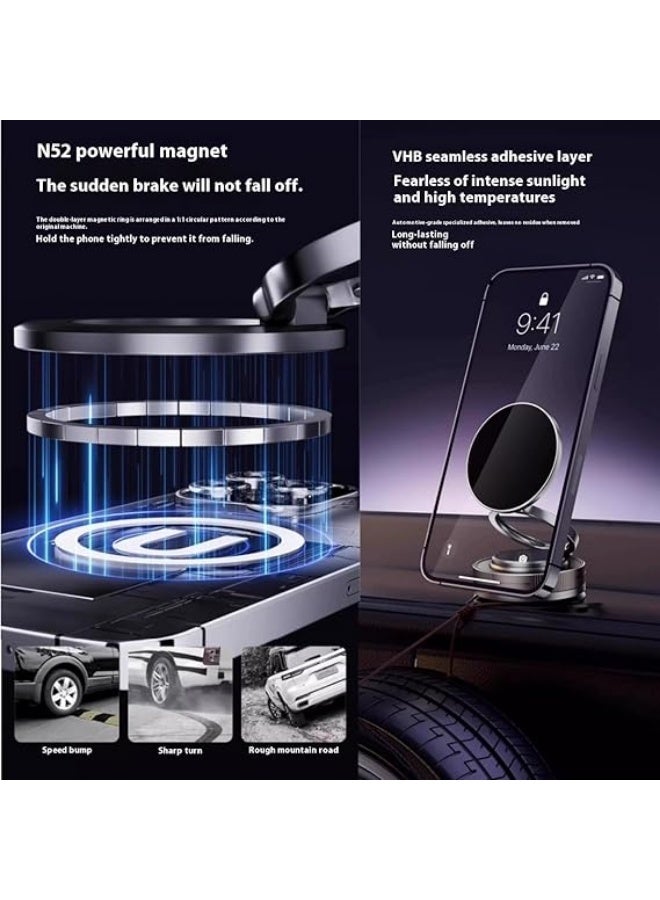 Magnetic Car Phone Holder Foldable 360 Degree Rotating Mobile Mount with Strong Adhesive Base, Compact Stable Smartphone Holder for Android and iPhone Safe Driving Use - Image 4