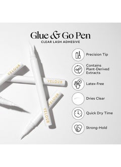 فيلور لاشز قلم لاصق شفاف للرموش من Velour Glue & Go Pen - قلم تحديد الرموش بطرف دقيق - قلم لاصق للرموش مناسب للمبتدئين للرموش الصناعية - لطيف ومختبر من قبل أطباء الجلدية - قلم غراء الرموش يجف شفافًا  - Image 2