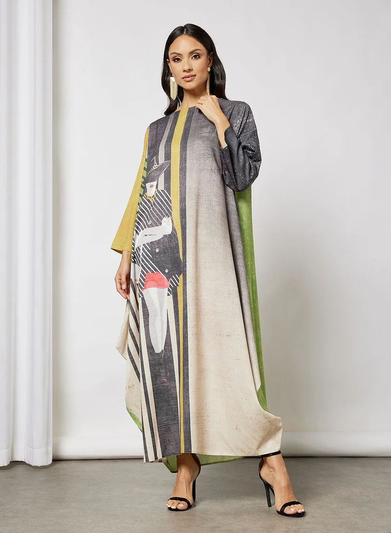 Thouq Printed Oversized Jalabiya