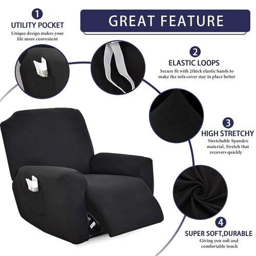 Iauddy Recliner Slipcover-Stretch Soft Slip Reclining Chair Slipcovers 4 -Pieces Furniture Protector for Recliner with Pocket Fitted Sofa Couch Cover Lazy Boy Chair Cover - Image 2