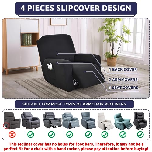 Iauddy Recliner Slipcover-Stretch Soft Slip Reclining Chair Slipcovers 4 -Pieces Furniture Protector for Recliner with Pocket Fitted Sofa Couch Cover Lazy Boy Chair Cover - Image 5