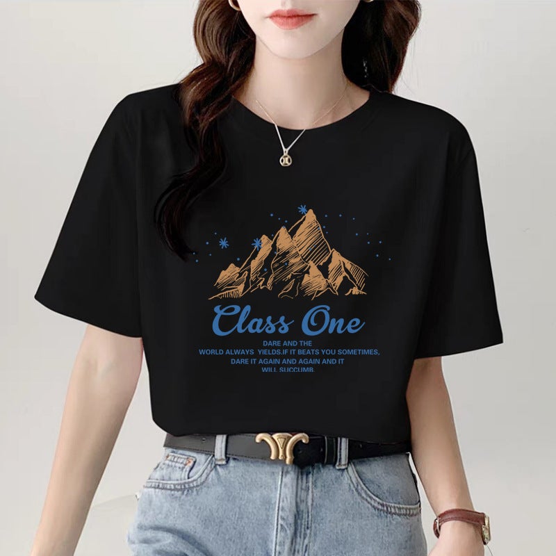 2025 Black Short T-Shirt Women'S Short-Sleeved Shoulder Loose Cartoon Texture Half-Sleeved Trendy T-Shirt - Image 5