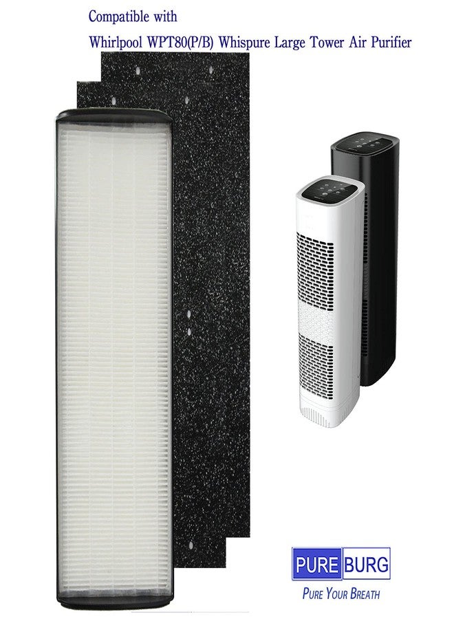 PUREBURG مجموعة فلاتر بديلة من بيوربيرغ 1183800 متوافقة مع جهاز تنقية الهواء البرجي الكبير من ويرلبول WPT80 (P/B) ويسبور، عبوة من قطعتين، فلتر H13 HEPA كربون نشط، ترشيح ثلاثي المراحل - Image 2