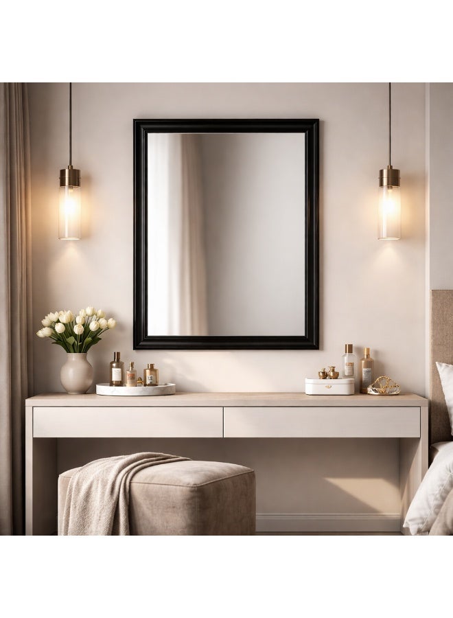 مرآة حائط مستطيلة بإطار PVC أسود مقاس 68 × 98 سم، مع أدوات تعليق على الحائط، مناسبة للمدخل، غرفة النوم، غرفة المعيشة وطاولة الزينة - Image 1