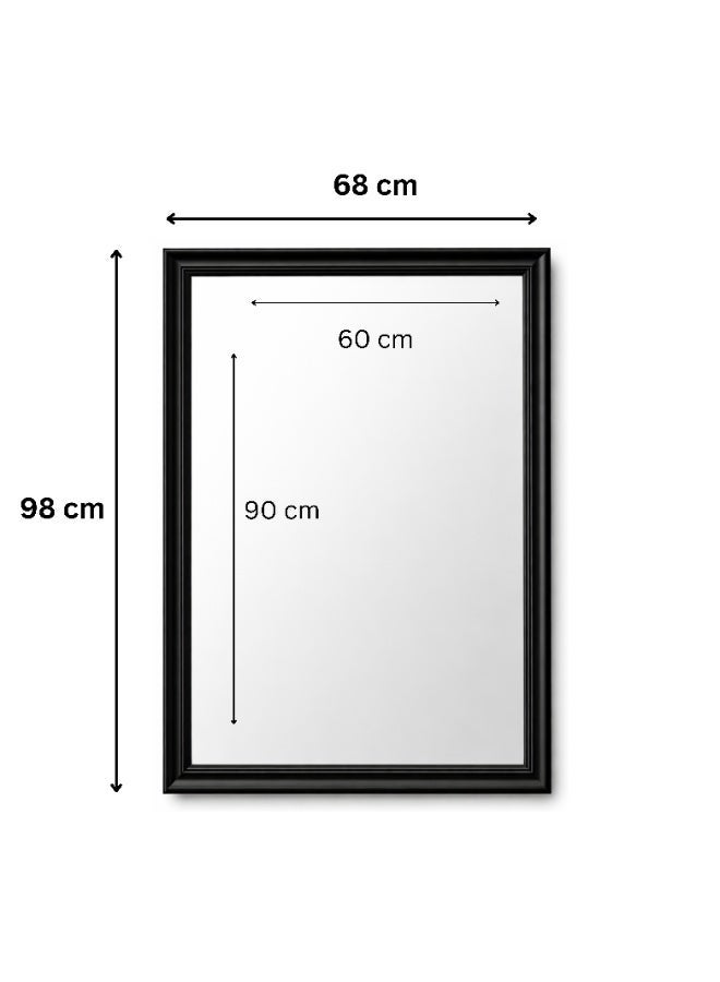 مرآة حائط مستطيلة بإطار PVC أسود مقاس 68 × 98 سم، مع أدوات تعليق على الحائط، مناسبة للمدخل، غرفة النوم، غرفة المعيشة وطاولة الزينة - Image 3