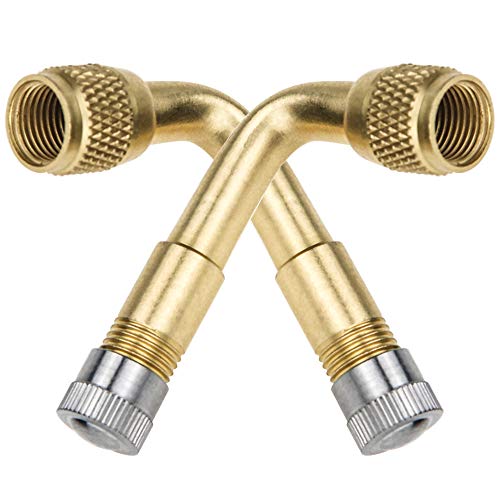 Mellbree 2-Pack Tire Valve Extension, 90 Degree Schrader Tire Valve Stem Extension Brass Adaptor Compatible for Passenger Cars, Stroller, Bicycles, Motorcycles, Trailers, RV and Recreational Vehicles - Image 1