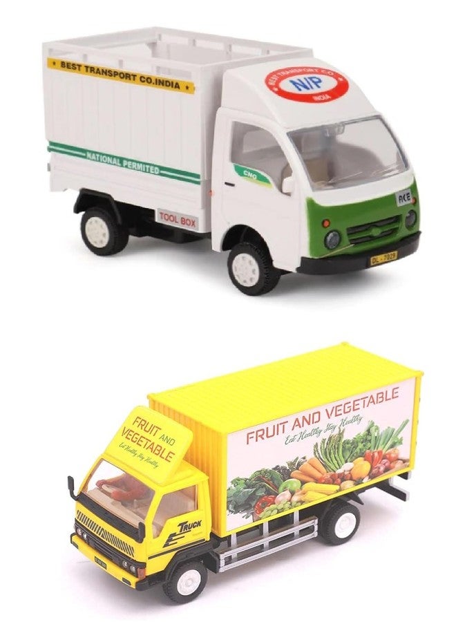 Sheel Combo of Panther Truck Container Fruit&Vegetable Truck & Ace CNG Cargo Pull Back Toy Color May Vary as per Availability - Multicolour - Image 1
