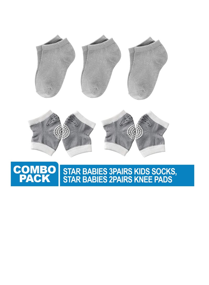 Star Babies Combo Pack of 2 (Kids socks pack of 3, Baby Knee Pad Pack of 2) - Grey - Image 2