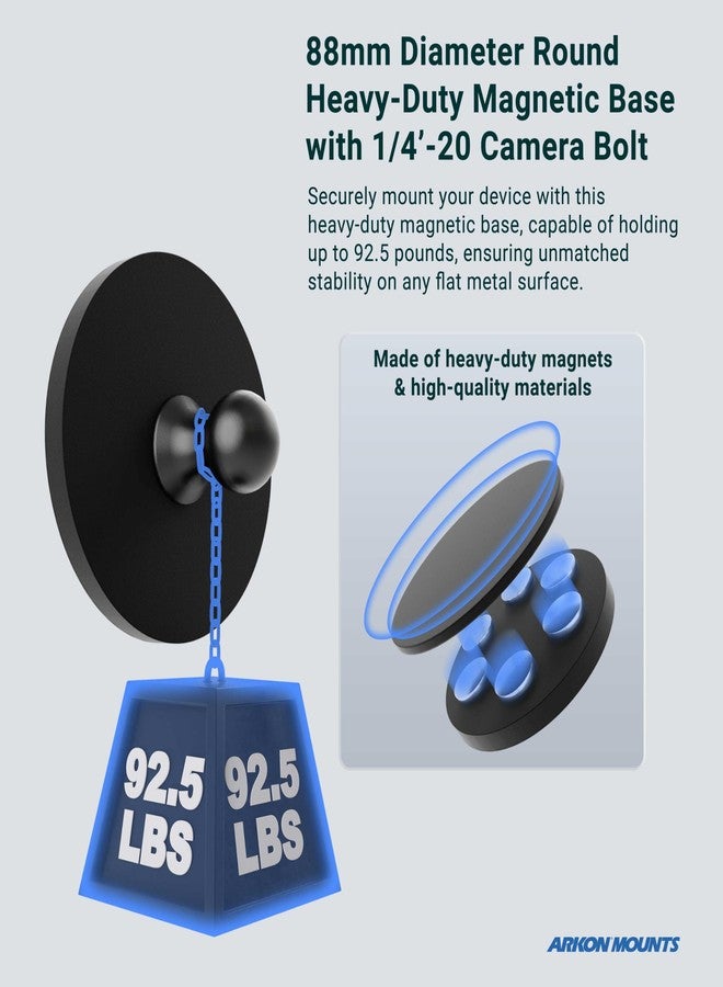 Arkon 88mm Diameter Round Heavy-Duty Magnetic Base with 1/4”-20 Camera Mounting Bolt Black Retail - Image 4