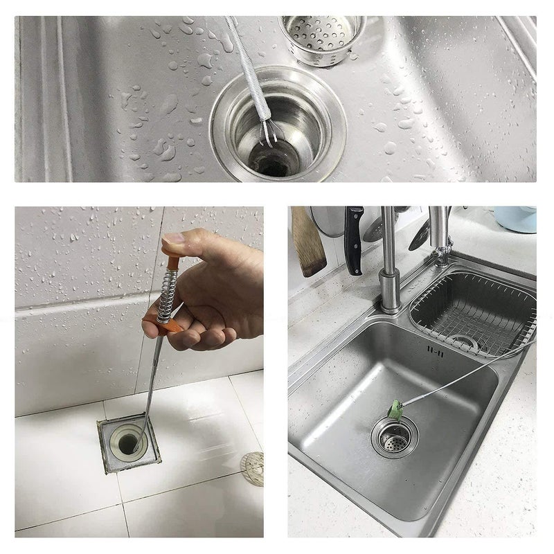 Dezzy Drain Pipe Shower Sink Clogged Drain Hair Remover Relief Cleaning Tools Stainless Steel Catcher Plastic Barbed Gripper for Bathroom Kitchen Bathtub Toilet Sewers Pipe (160 cm) - Image 3