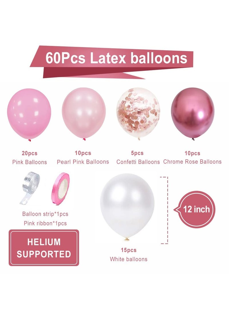 60 Pieces Pink and White Balloon Set with Ribbons for Wedding, Birthday, Girls Baby Shower Decorations - Image 2