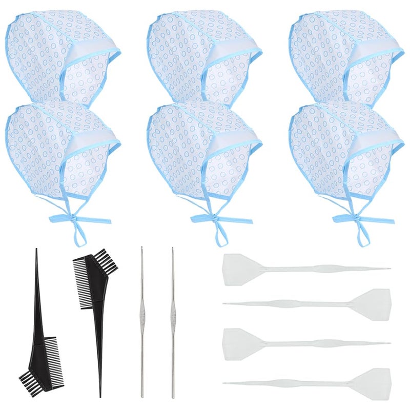 TRKETK 14 Pieces Hair Highlighting Kit, 6 Pieces Disposable Icing Cap with 4 Plastic Crochet Needles 2 Hooks and 2 Hair Coloring Brushes for Salon Hair Styling - Image 1