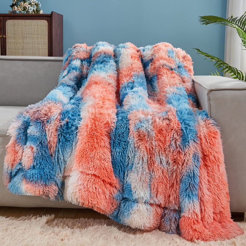 gONAAP Fuzzy Faux Fur Throw Blanket Twin Size Tie-dye Sunset Super Soft cozy Plush Fuzzy Shaggy Blanket for couch Sofa Bed (Tie-dye Sunset  Twin(60x80))