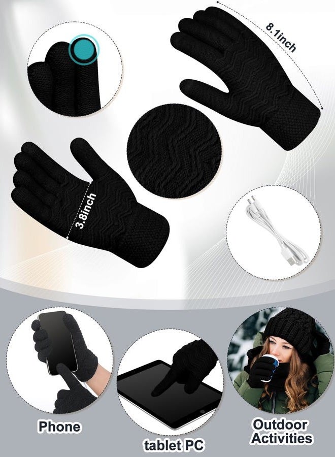 Cutecrop 3 Pcs USB Heated Hat Scarf Gloves Set for Winter Heated Knitted Beanie Hats Touch Screen Heated Hand Warmer Gloves Heated Neck Warmer for Men Women Warmer Gift (Black,Elegant Style) - Image 4
