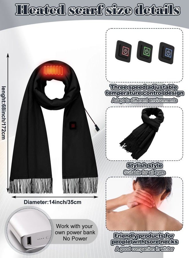 Cutecrop 3 Pcs USB Heated Hat Scarf Gloves Set for Winter Heated Knitted Beanie Hats Touch Screen Heated Hand Warmer Gloves Heated Neck Warmer for Men Women Warmer Gift (Black,Elegant Style) - Image 2