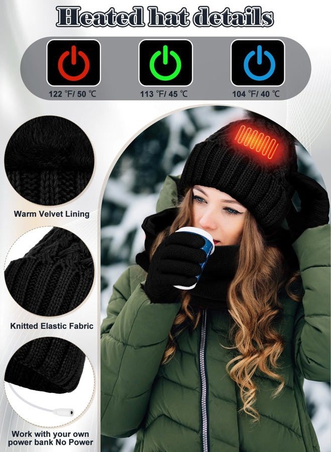 Cutecrop 3 Pcs USB Heated Hat Scarf Gloves Set for Winter Heated Knitted Beanie Hats Touch Screen Heated Hand Warmer Gloves Heated Neck Warmer for Men Women Warmer Gift (Black,Elegant Style) - Image 3