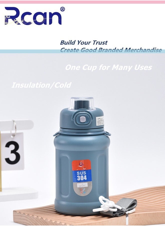 Rcan - Stainless Steel Sports Kettle Large Capacity Thermos Cup Sealed Leak Proof Wear Resistant Vacuum Portable Strap Thermal Insulation Coffee Cup Travel Outdoor Office Beverage Hot Drink Tea 650ml - Image 1