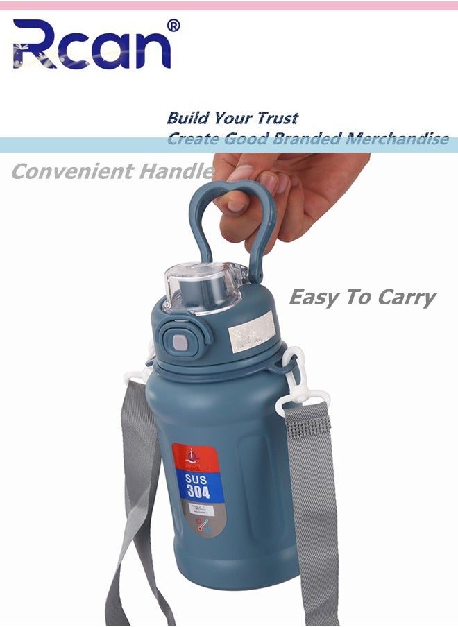 Rcan - Stainless Steel Sports Kettle Large Capacity Thermos Cup Sealed Leak Proof Wear Resistant Vacuum Portable Strap Thermal Insulation Coffee Cup Travel Outdoor Office Beverage Hot Drink Tea 650ml - Image 1