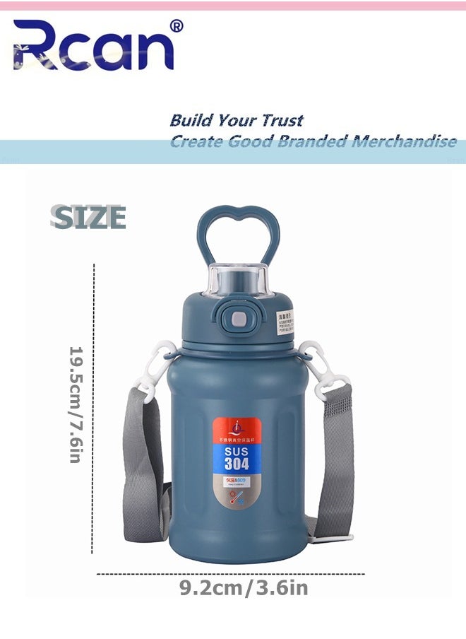 Rcan - Stainless Steel Sports Kettle Large Capacity Thermos Cup Sealed Leak Proof Wear Resistant Vacuum Portable Strap Thermal Insulation Coffee Cup Travel Outdoor Office Beverage Hot Drink Tea 650ml - Image 1