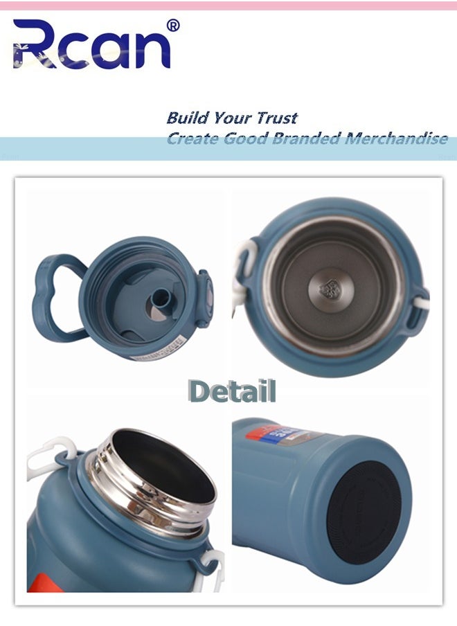 Rcan - Stainless Steel Sports Kettle Large Capacity Thermos Cup Sealed Leak Proof Wear Resistant Vacuum Portable Strap Thermal Insulation Coffee Cup Travel Outdoor Office Beverage Hot Drink Tea 650ml - Image 1