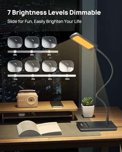 TROND Desk Lamp, Bright Dimmable Eye-Caring Table Lamp, 3 Color Modes 7 Brightness Levels, Flexible Gooseneck, Touch Control, Memory Function, Desk Light for Home Office Dorm Room Essentials - Image 5