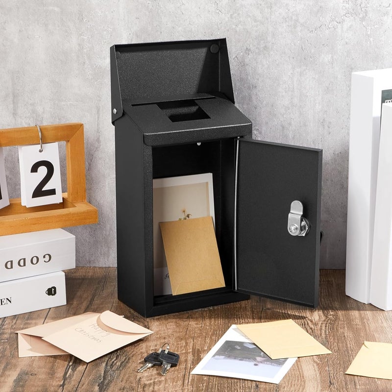 Yaocom Metal Mount Wall Donation Box Key Lock Money Cash Drop Box with Top Slot and 2 Pcs Reflective Sign 10 x 5.5 x 3 Inch Safe Lock Mailbox with 2 Keys for Outside Office Business Home(Black) - Image 4