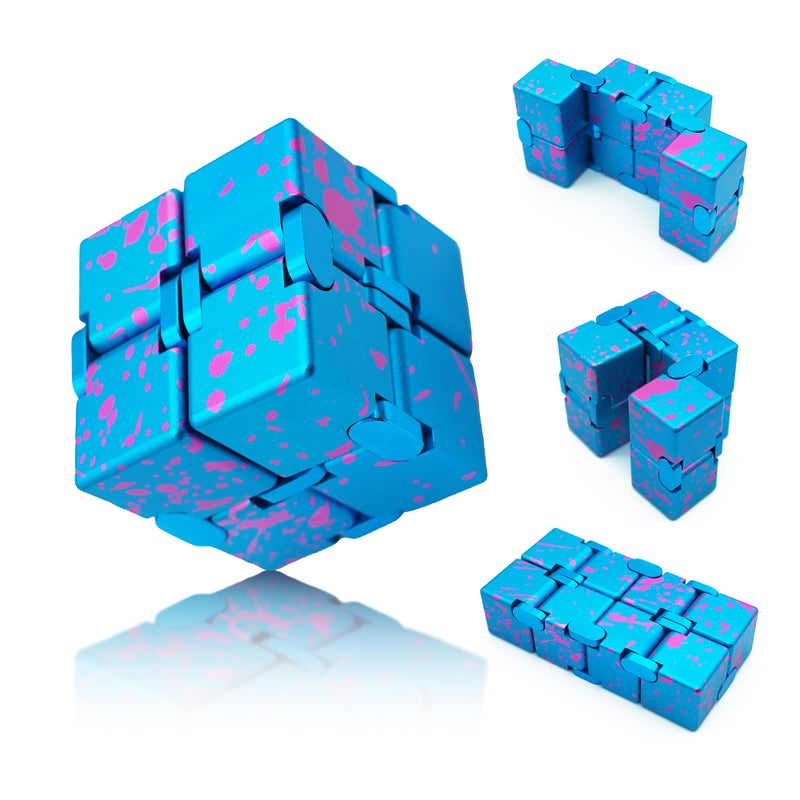DOLASEV Weighted Metal Infinity Cube Fidget Toy Infinity Fidget Cube Toys for Boys Girls Adults Desk Fidgets for Adults Blue Pink - Image 3