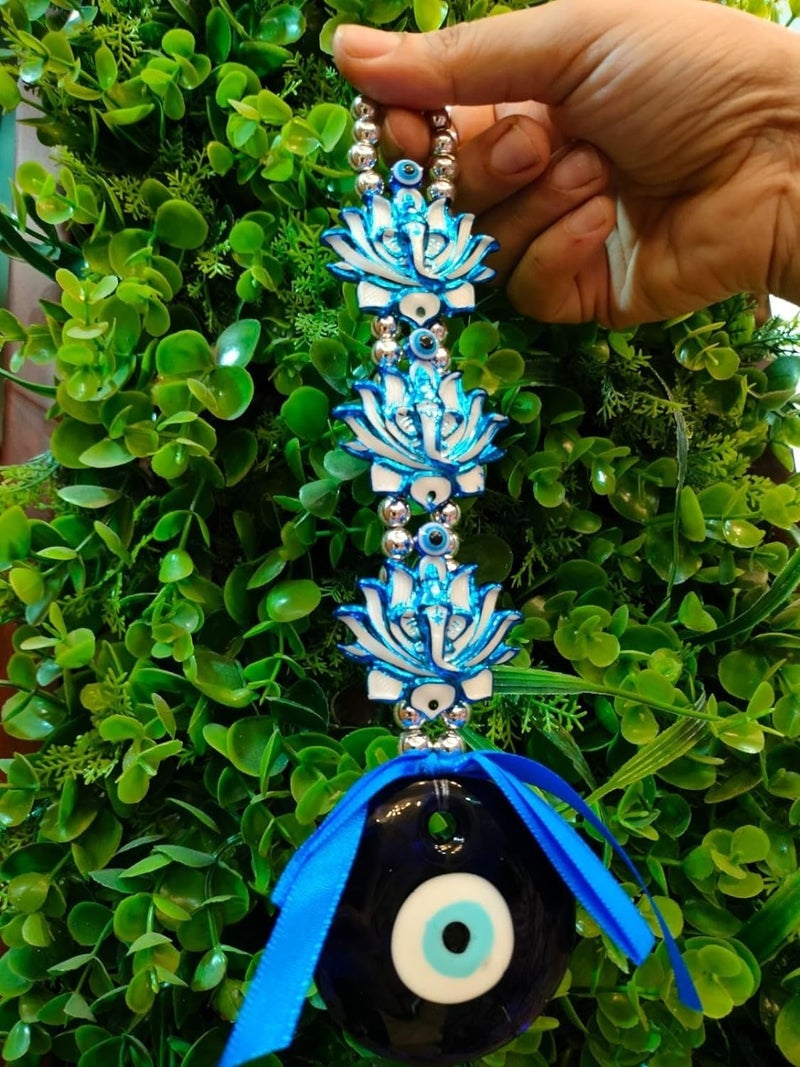 9tees Mart Vastoo Fengshui Blue Color Evil Eye with lotus Ganesha to ward off negative energy Decorative Showpiece 21 cm Plastic Glass Blue Multicolor  - Image 2