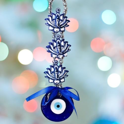 9tees Mart Vastoo Fengshui Blue Color Evil Eye with lotus Ganesha to ward off negative energy Decorative Showpiece 21 cm Plastic Glass Blue Multicolor  - Image 1