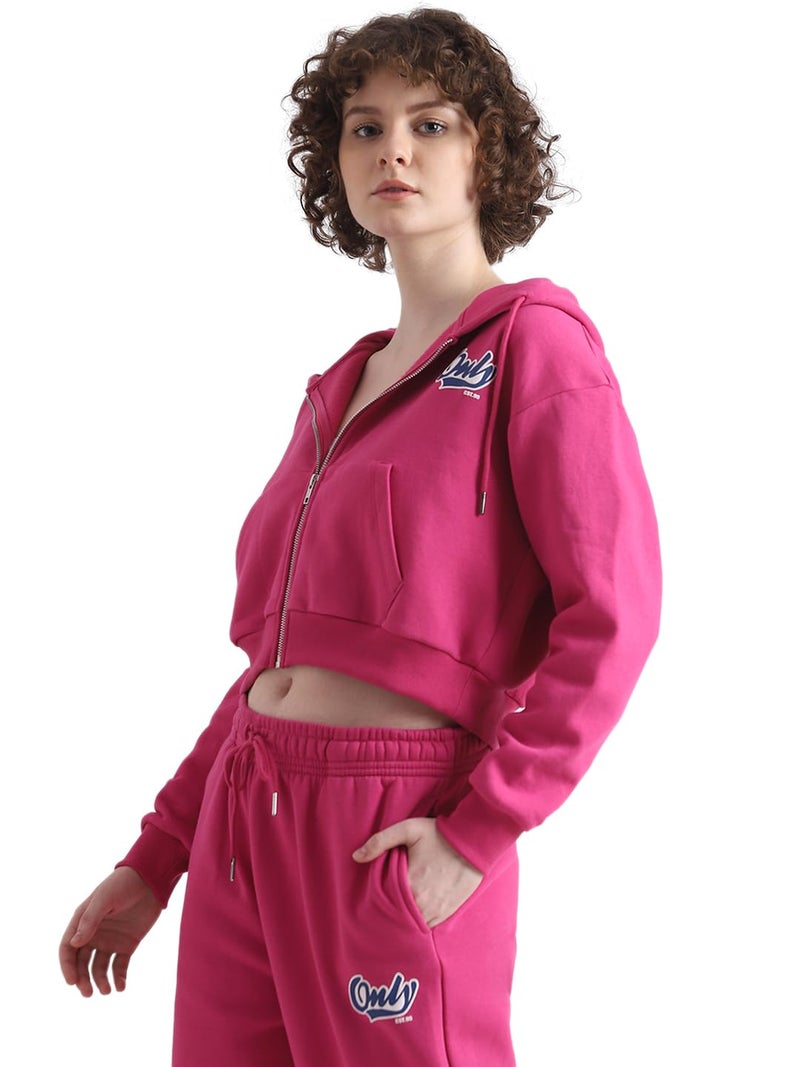 ONLY Women Printed Cotton Crop Length Pink Sweatshirt - Image 3