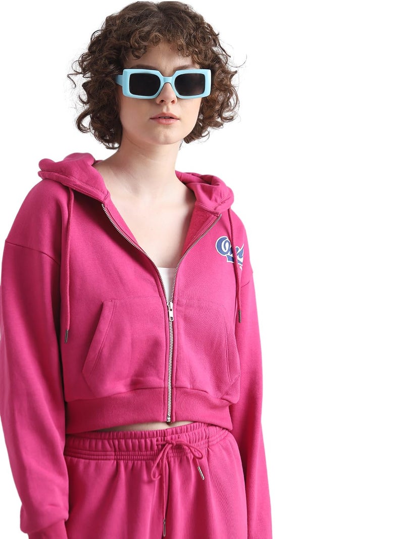 ONLY Women Printed Cotton Crop Length Pink Sweatshirt - Image 2