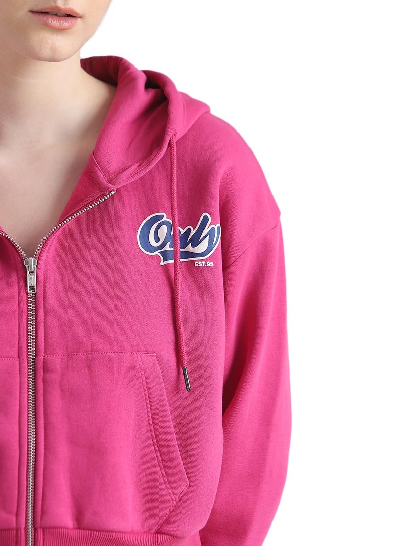 ONLY Women Printed Cotton Crop Length Pink Sweatshirt - Image 4