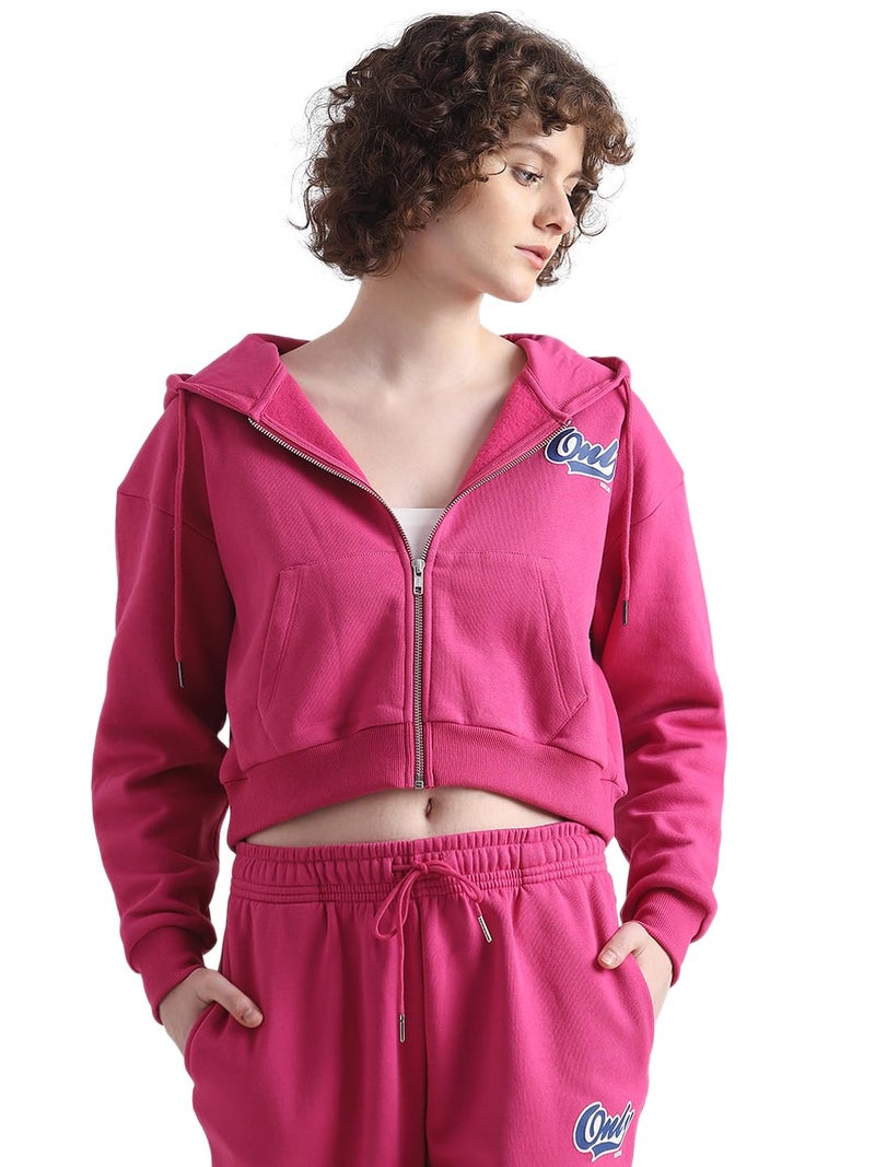 ONLY Women Printed Cotton Crop Length Pink Sweatshirt - Image 5