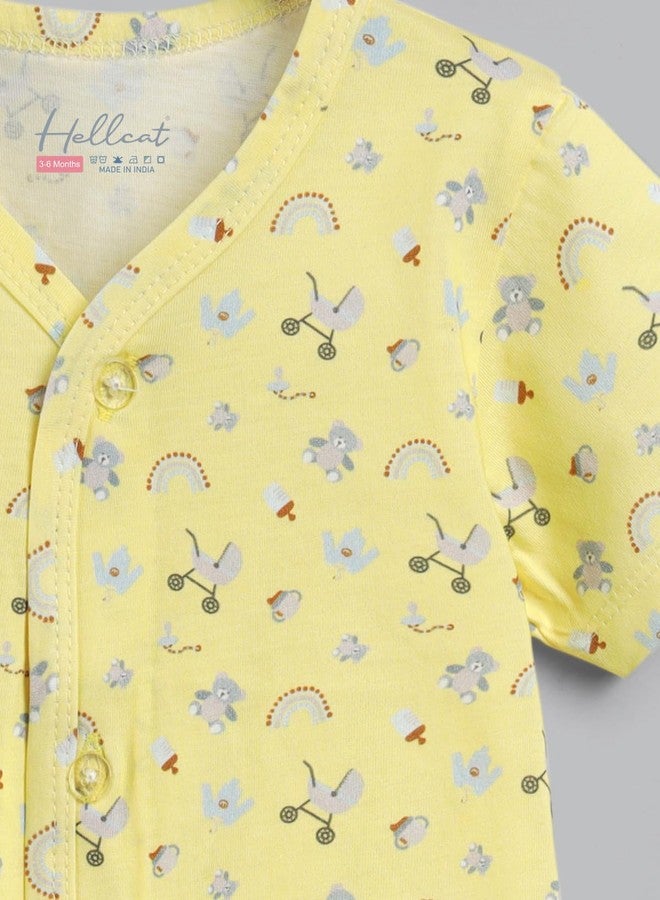 HELLCAT 100% Cotton Front Open Jhabla Vest & T Shirt for Babies - Pack of 1 (Unisex, 0-18 Months, Short Sleeve)_Cream/Brown/Yellow_6-12 Month - Image 5