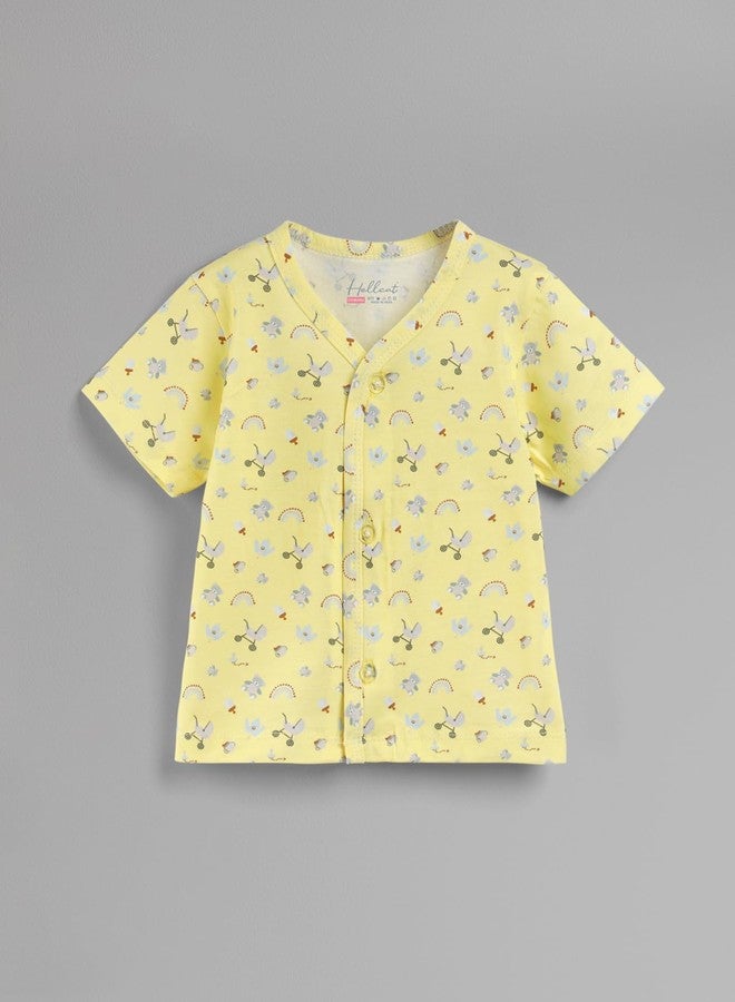 HELLCAT 100% Cotton Front Open Jhabla Vest & T Shirt for Babies - Pack of 1 (Unisex, 0-18 Months, Short Sleeve)_Cream/Brown/Yellow_6-12 Month - Image 3