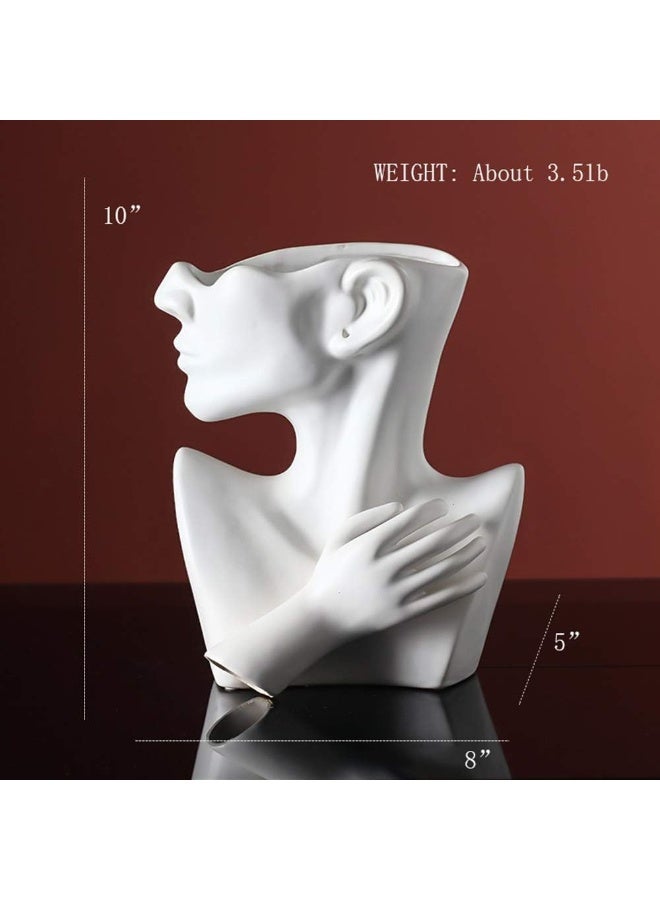 تمثال سيراميك مزهرية على شكل رأس وجه، أبيض، لتزيين المنزل والمكتب - Image 3
