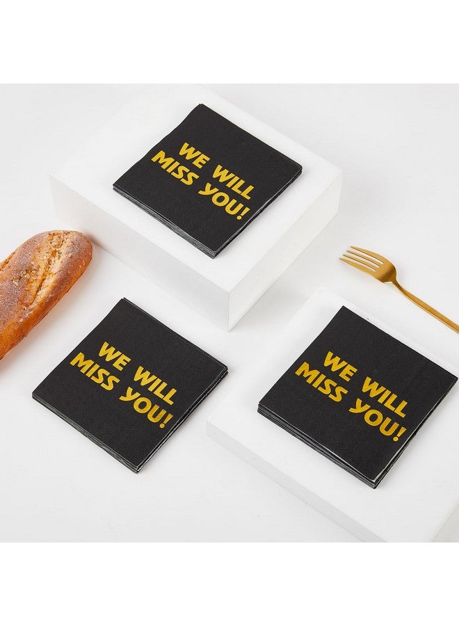 Sllyfo Retirement Party Decorations - 50PK - Retirement Napkins Going Away Party Decorations, 5x5 Inches We Will Miss You Napkins for Farewell Decorations Party Graduation Work Supplie Black and Gold - Image 4