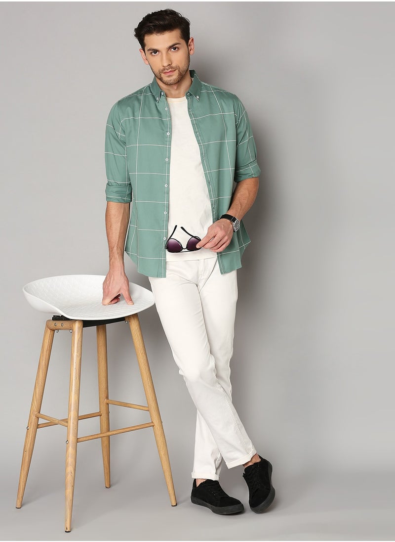 Dennis Lingo Slim Fit Green Casual Shirt - 100% Cotton  - Image 5