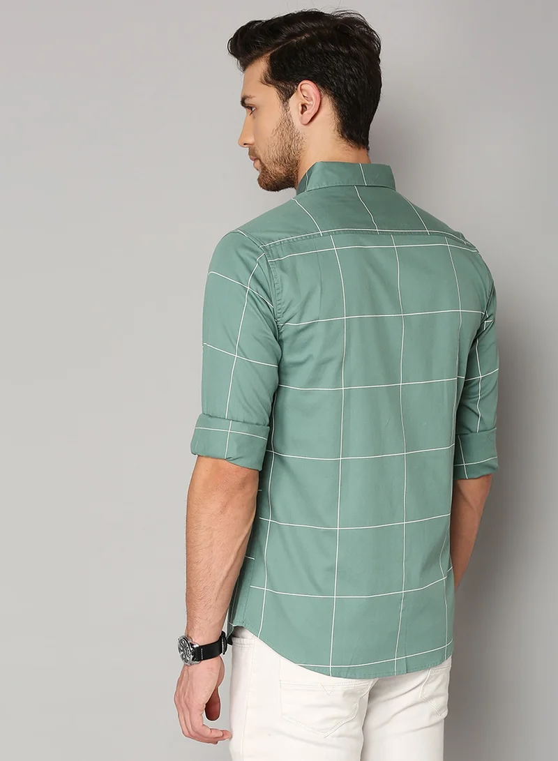 Dennis Lingo Slim Fit Green Casual Shirt - 100% Cotton