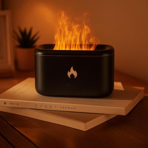 AURA DECOR AuraDecor Flame Humidifier, Portable Aromatherapy Diffuser Auto Shut-Off, Multifunctional for Home & Office (Jet Black) - Image 1