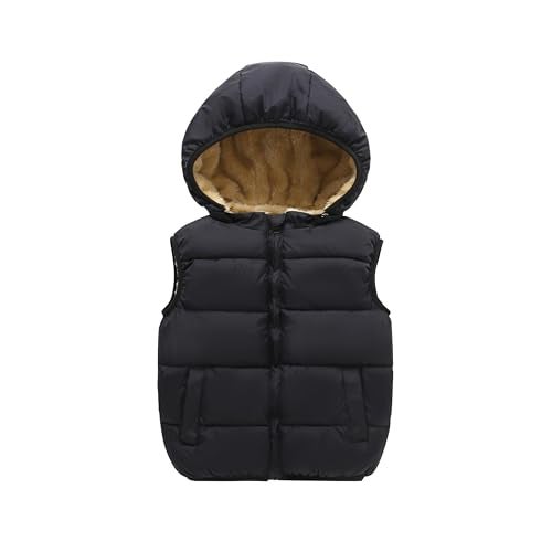 YAGATA Boys Vest Puffer Vest Kids Padded Puffer Vest with Removable Hood Black 2-3T 100 - Image 1