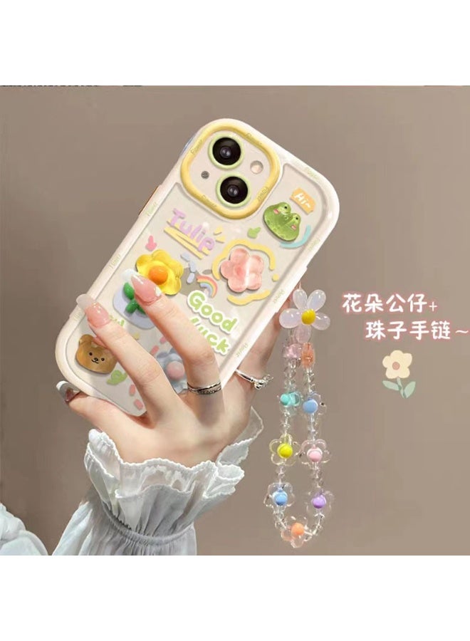 NIBEMINENT Creamy Shell Protective TPU Case Cover For iPhone 15 Pro Max, Frog Flower With Colorful Flower Bracelet - Image 2