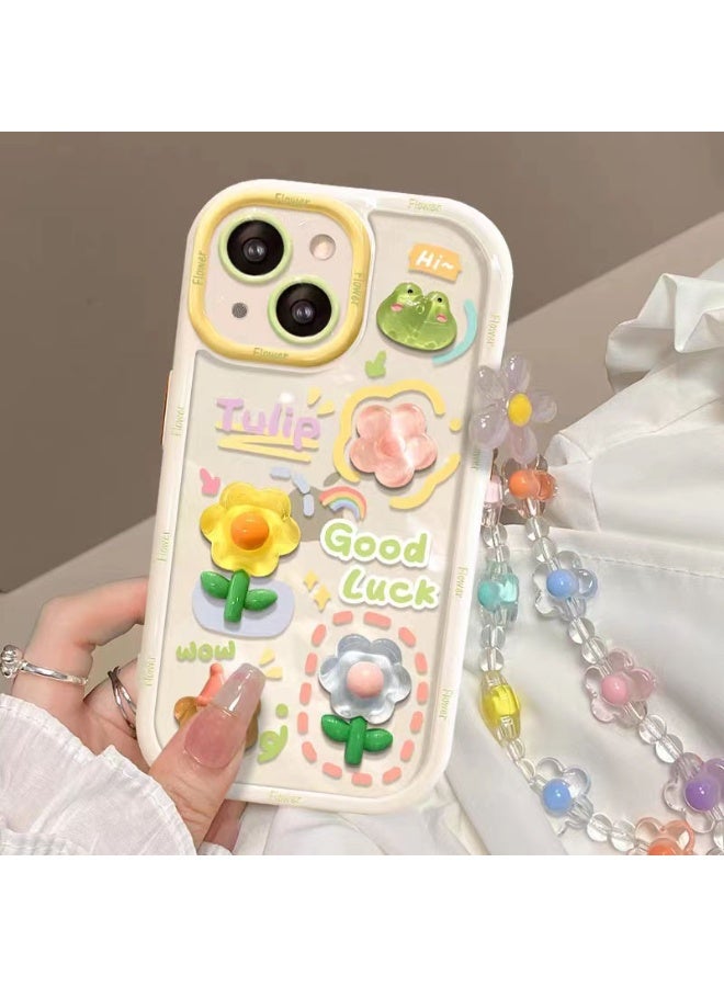 NIBEMINENT Creamy Shell Protective TPU Case Cover For iPhone 15 Pro Max, Frog Flower With Colorful Flower Bracelet - Image 1