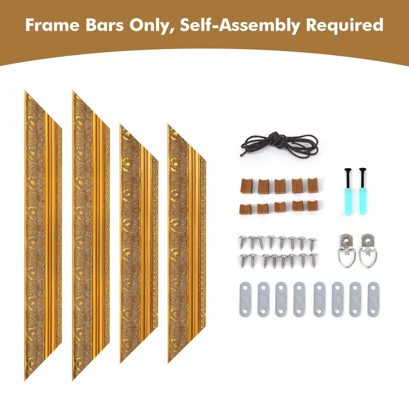 FOLKOR DIY Wood Frame for 24x36 Canvas Paintings, 2.4" Wide Antique Ornate Canvas Frames for Oil Painting Art Prints, 24x36 Gold Frame for Home Living Room Wall Decor (No Backboard & Glass Cover) - Image 2
