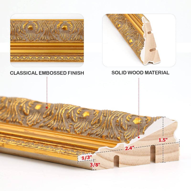 FOLKOR DIY Wood Frame for 24x36 Canvas Paintings, 2.4" Wide Antique Ornate Canvas Frames for Oil Painting Art Prints, 24x36 Gold Frame for Home Living Room Wall Decor (No Backboard & Glass Cover) - Image 3