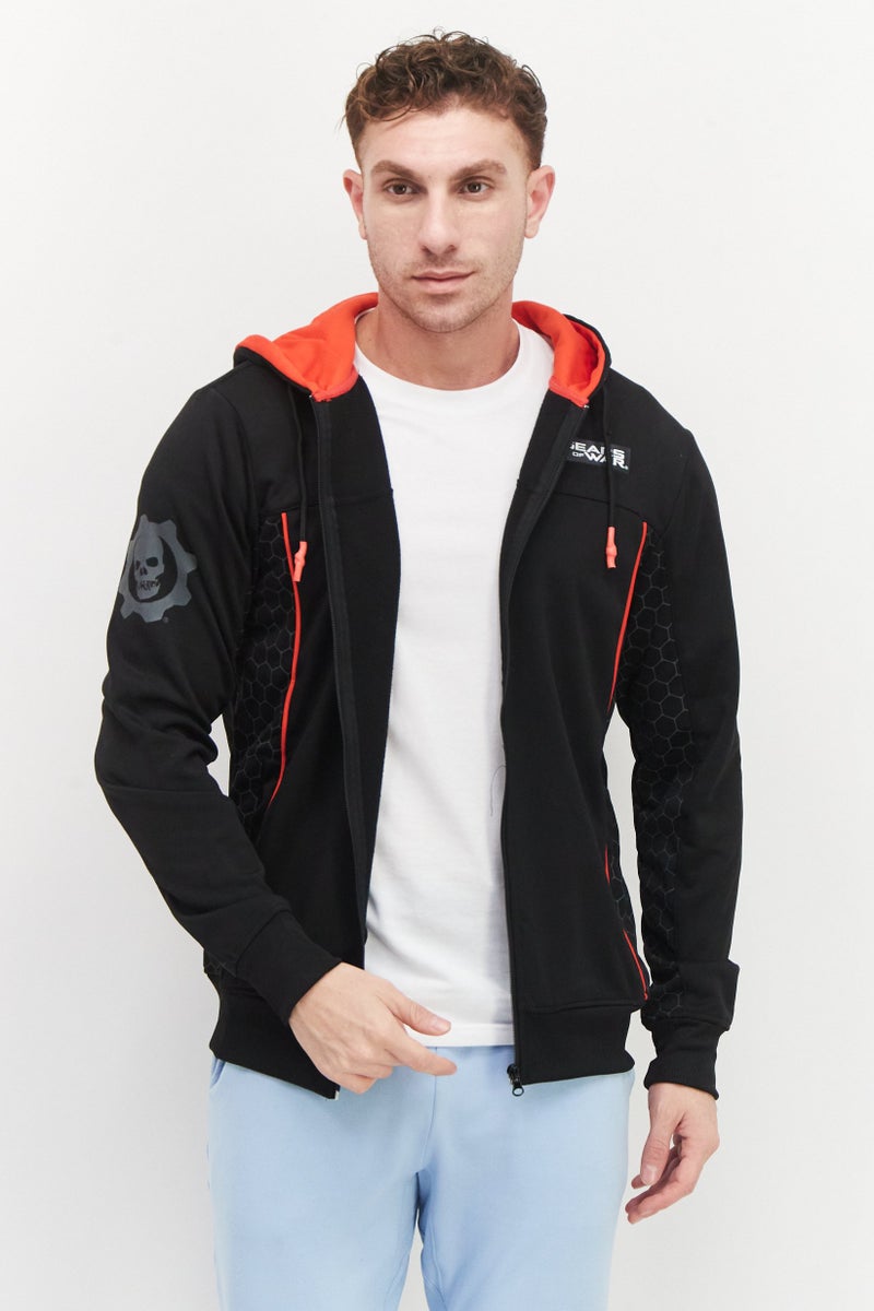 Gears of War Men Hooded Graphic Print Long Sleeves Sweatshirts, Black  - Image 1