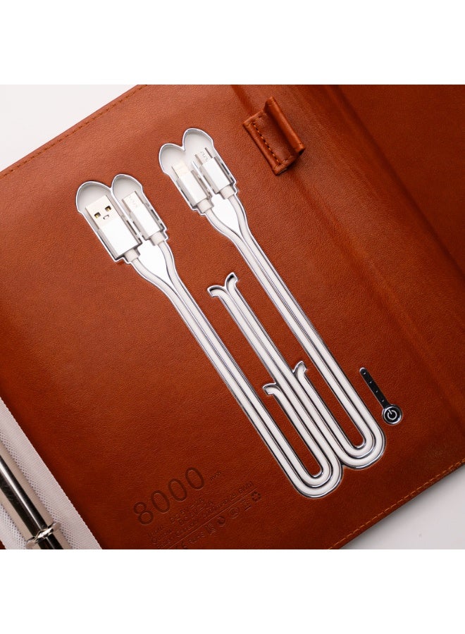 Luxury Business Notebook Tan Brown PU Leather with Built-In Power Bank A5 - Image 1