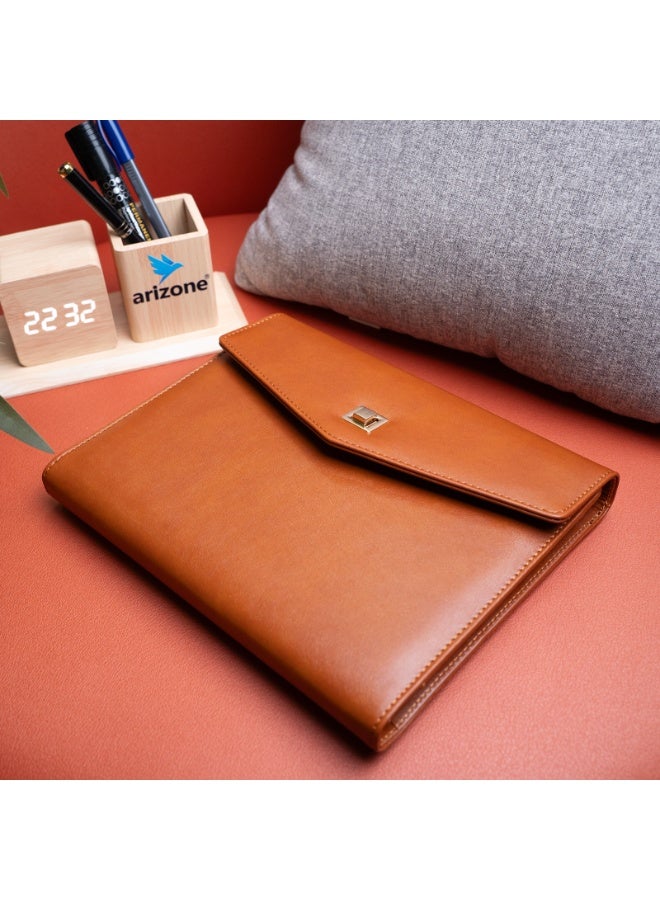 Luxury Business Notebook Tan Brown PU Leather with Built-In Power Bank A5 - Image 2