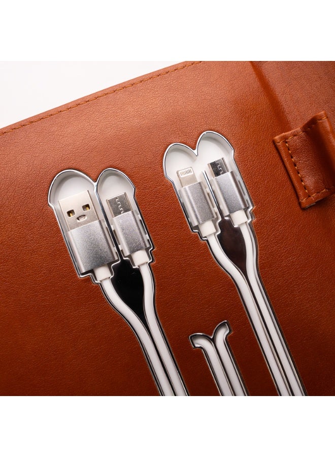 Luxury Business Notebook Tan Brown PU Leather with Built-In Power Bank A5 - Image 3