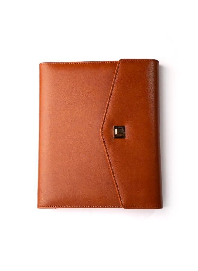 Luxury Business Notebook Tan Brown PU Leather with Built-In Power Bank A5 - Image 4